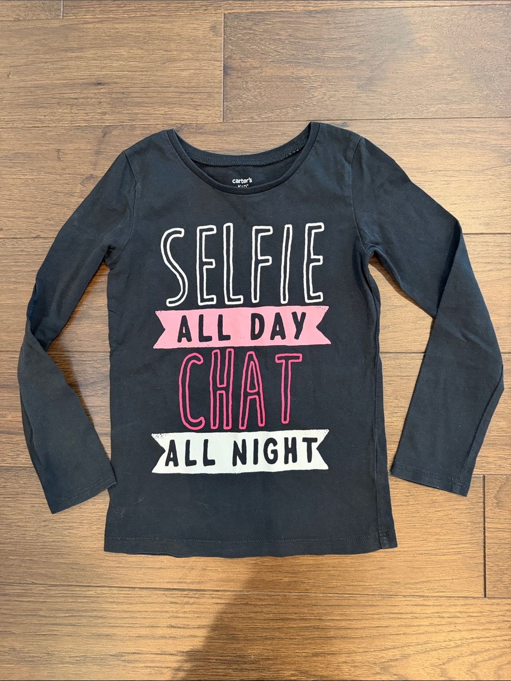 Carter's Black Long-Sleeve 'Selfie All Day Chat All Night' Tee Size 6 - C45-089